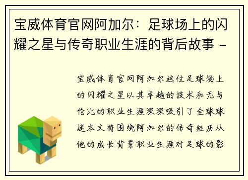 宝威体育官网阿加尔：足球场上的闪耀之星与传奇职业生涯的背后故事 - 副本